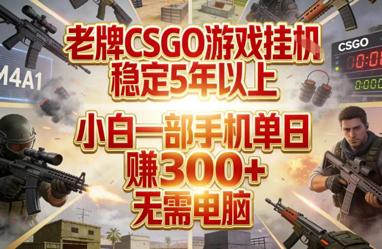 老牌CSGO游戏挂G，稳定5年以上，小白一部手机单日賺3张+，无需电脑【揭秘】-百盟网