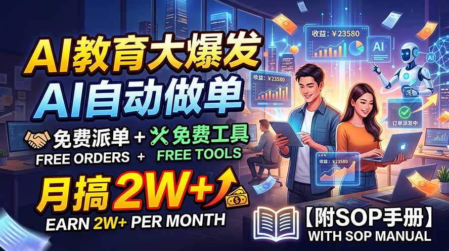 AI教育大爆发，AI自动做单，免费派单+免费工具，月搞2W+【附SOP手册】-百盟网