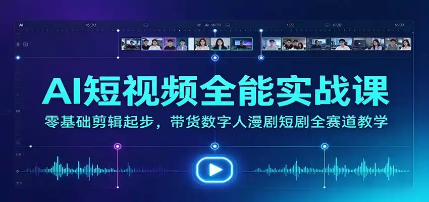 AI短视频全能实战课：零基础剪辑起步，带货数字人漫剧短剧全赛道教学-百盟网