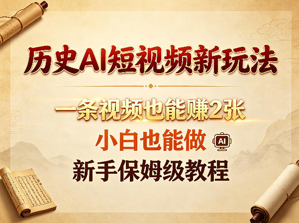历史AI短视频新玩法,一条视频也能賺2张,小白也能做,新手保姆级教程-百盟网