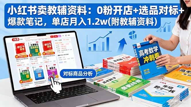 小红书卖教辅资料：0粉开店+选品对标+爆款笔记，单店月入1.2w(附教辅资料-百盟网