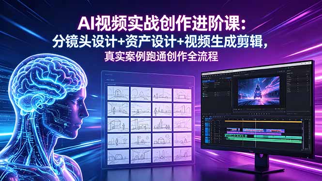 AI视频实战创作进阶课：分镜头设计+资产设计+视频生成剪辑，真实案例跑通创作全流程-百盟网