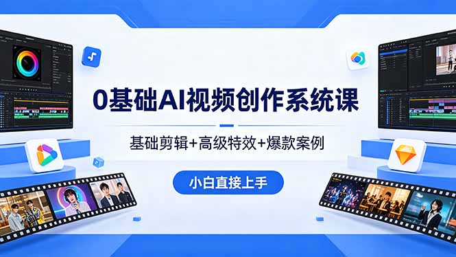 0基础AI视频创作系统课，基础剪辑+高级特效+爆款案例，小白直接上手-百盟网