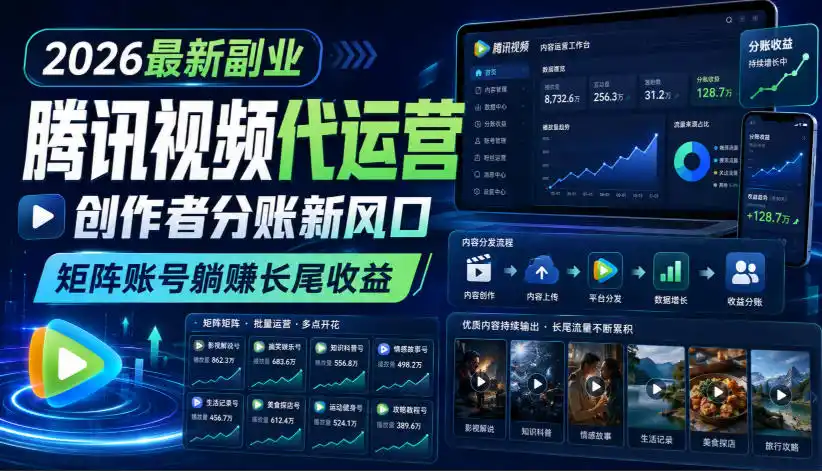 2026最新副业之腾讯视频代运营：创作者分账新风口，矩阵账号躺賺长尾收益【揭秘】-百盟网