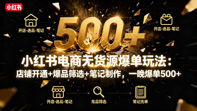 小红书电商无货源爆单玩法：店铺开通+爆品筛选+笔记制作，一晚爆单500+-百盟网