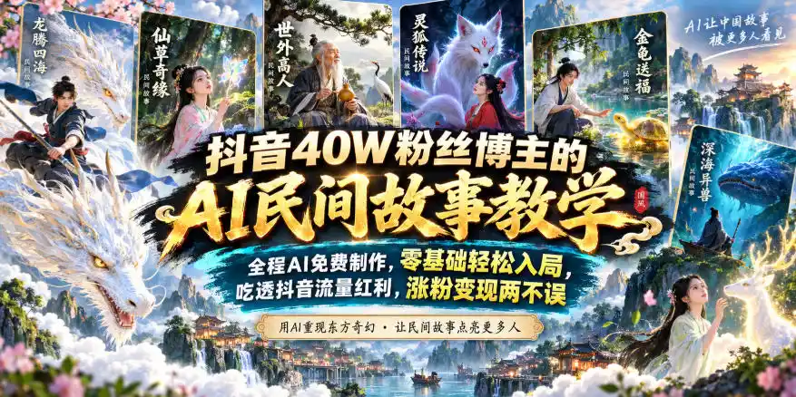 抖音40W粉丝博主的AI民间故事教学，全程AI免费制作，零基础轻松入局，吃透抖音流量红利，涨粉变现两不误-百盟网