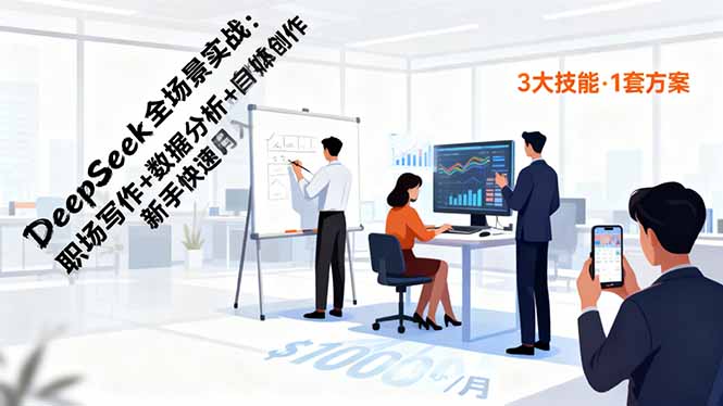 DeepSeek全场景实战:职场写作+数据分析+自媒体创作,新手快速月入过万-百盟网