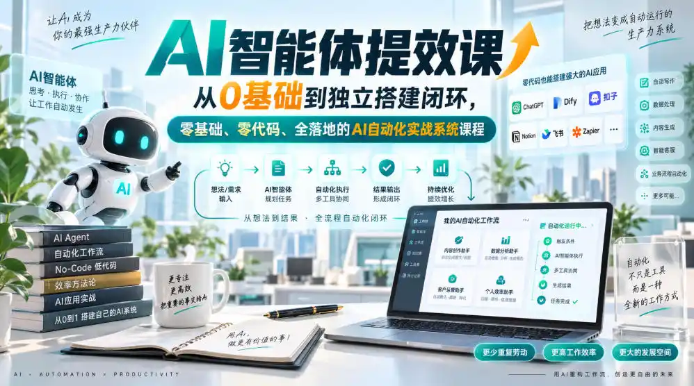AI智能体提效课，从0基础到独立搭建闭环，零基础、零代码、全落地的AI自动化实战系统课程-百盟网