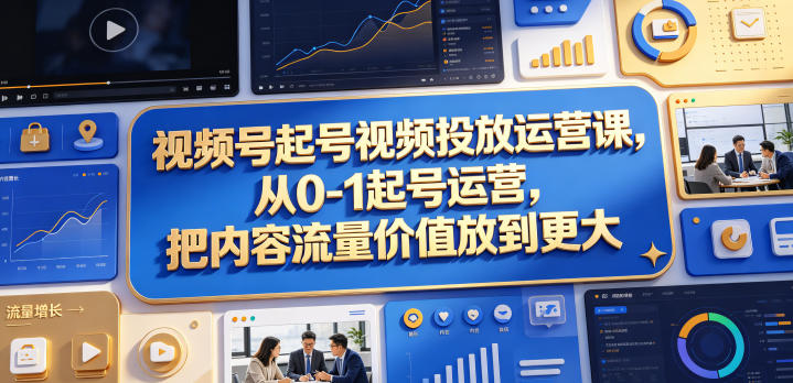 视频号起号视频投放运营课，从0-1起号运营，把内容流量价值放到更大-百盟网