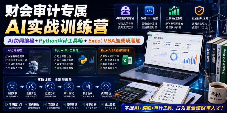 财会审计专属AI实战训练营｜AI协同编程+Python审计工具箱+Excel VBA加载项落地(更新0816)-百盟网