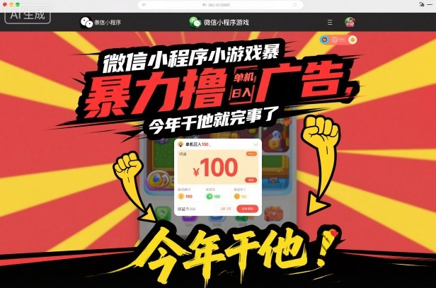 微信小程序小游戏暴力撸广告，单机日入100，今年干他就完事了-百盟网