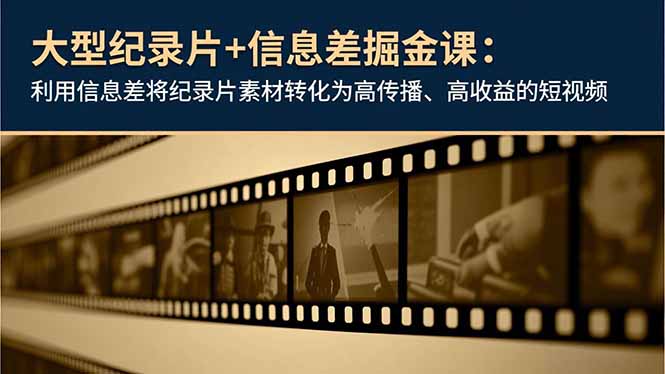 大型纪录片+信息差掘金课：利用信息差将纪录片素材转化为高传播、高收益的短视频-百盟网