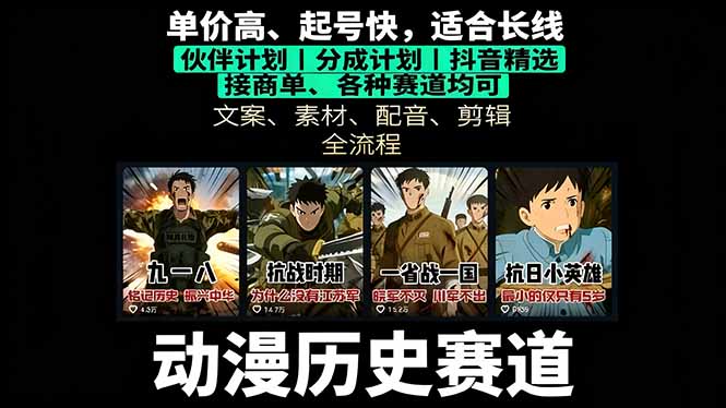 历史动漫赛道撸分成：起号、文案、素材、配音、剪辑，单视频收益破万-百盟网