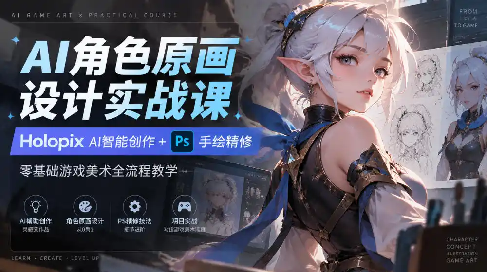 AI角色原画设计实战课｜Holopix AI智能创作+PS手绘精修，零基础游戏美术全流程教学-百盟网