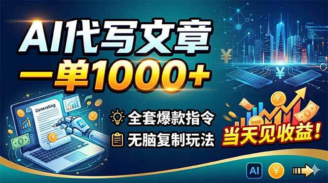 AI代写文章，一单1000+，全套爆款指令+无脑复制玩法，当天见收益！-百盟网
