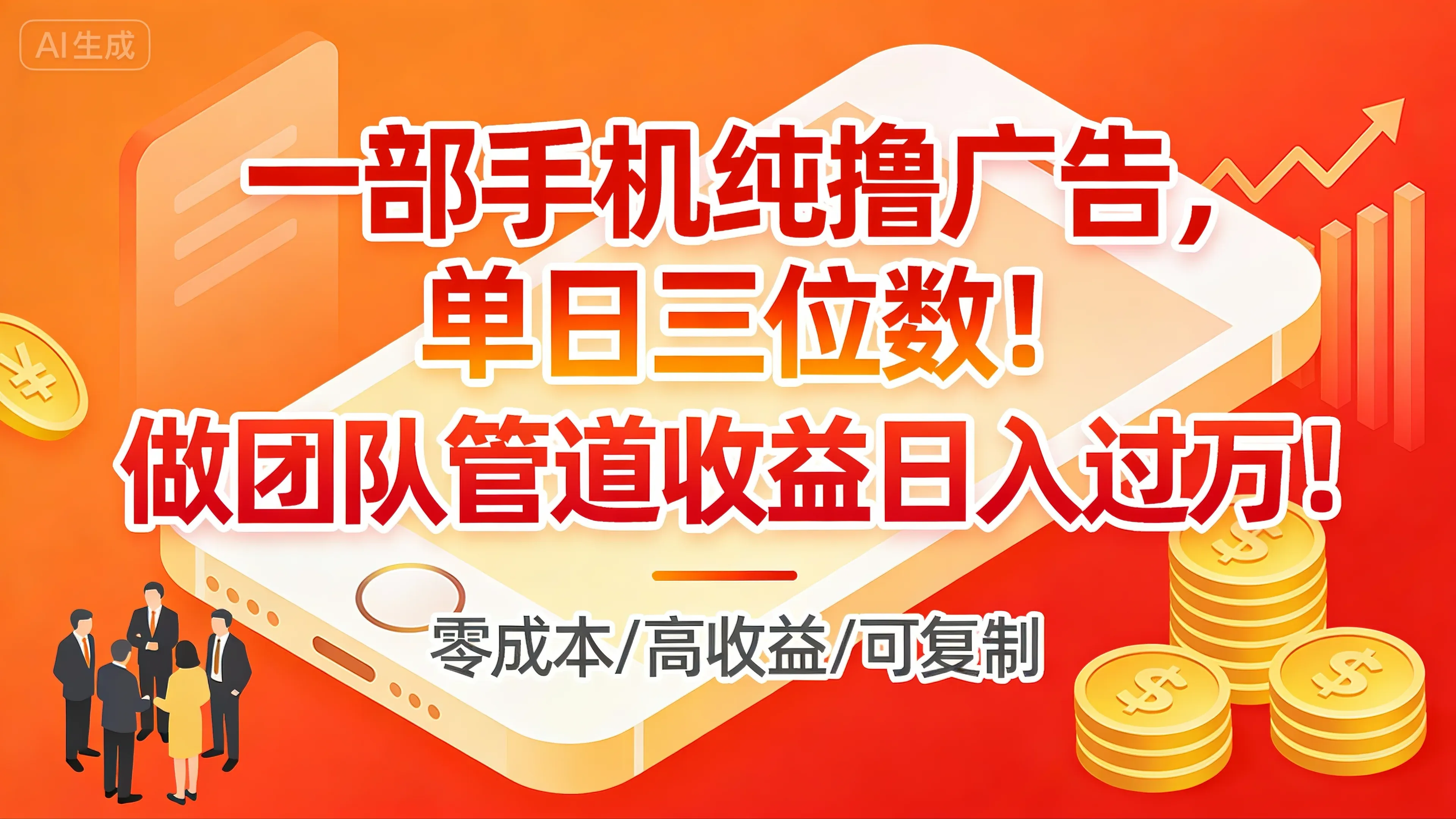 一部手机纯撸广告,单日三位数!做团队管道收益日入过万!-百盟网