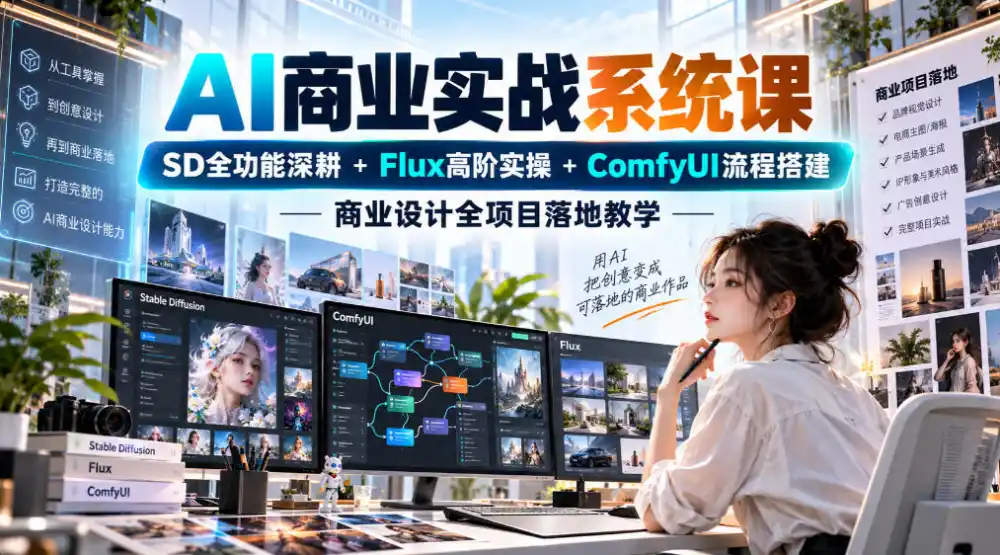AI商业实战系统课|SD全功能深耕+Flux高阶实操+Comfyui流程搭建,商业设计全项目落地教学 AI商业实战系统课|SD全功能深耕+Flux高阶实操+Comfyui流程搭建,商业设计全项目落地教学