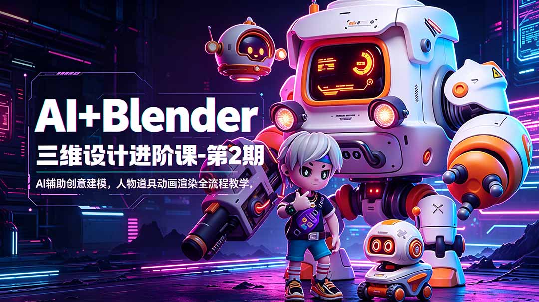 AI+Blender三维设计进阶课-第2期：AI辅助创意建模，人物道具动画渲染全流程教学-百盟网