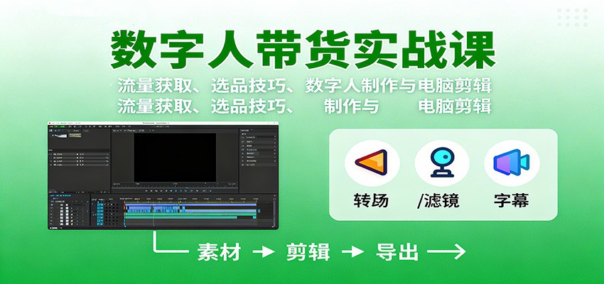 数字人变现实战课:流量获取、选品技巧、数字人制作与电脑剪辑-百盟网