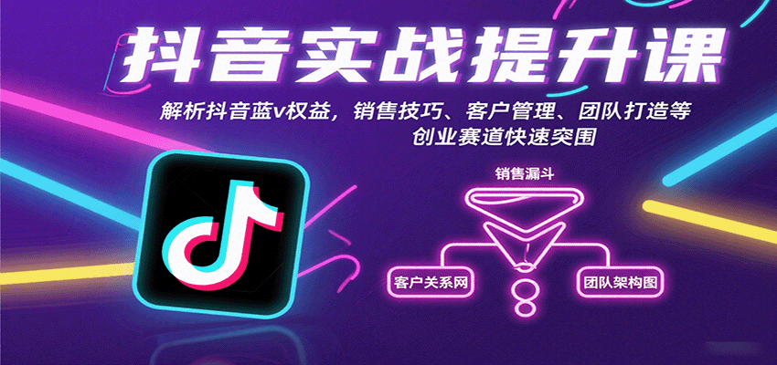 抖音实战提升课：解析抖音蓝v权益，销售技巧、客户管理、团队打造等创业赛道快速突围-百盟网