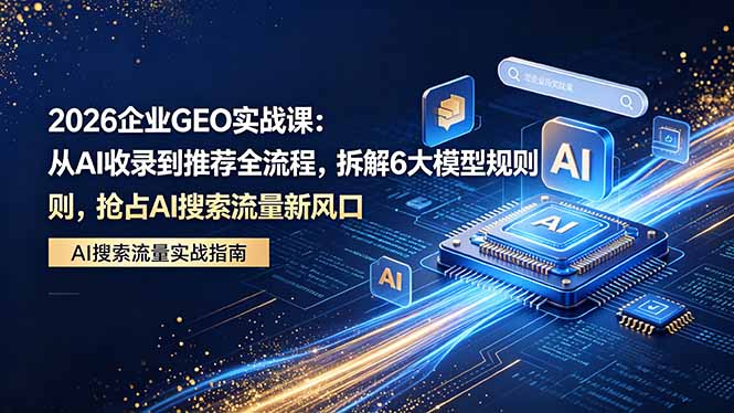 2026 企业GEO实战课：从AI收录到推荐全流程，拆解6大模型规则，抢占 AI 搜索流量新风口-百盟网