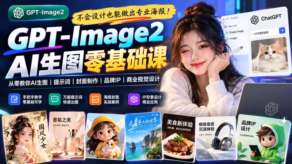 不会设计也能做出专业海报！GPT-Image2从零教你AI生图、提示词、封面制作、品牌IP与商业视觉设计-百盟网