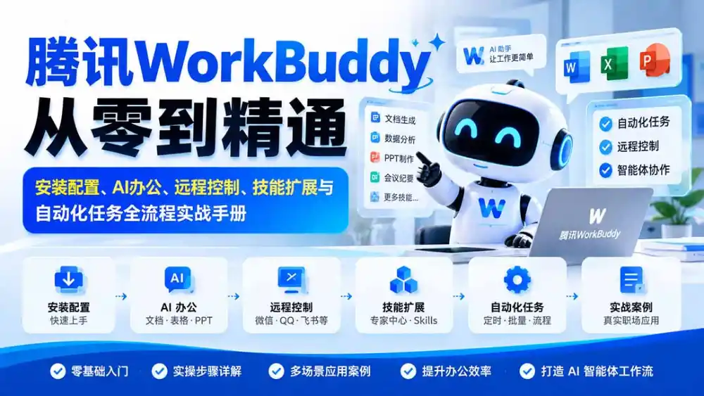 腾讯WorkBuddy从零到精通：安装配置、AI办公、远程控制、技能扩展与自动化任务全流程实战手册-百盟网