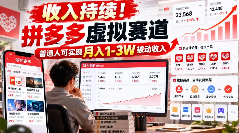 收入持续！拼多多虚拟赛道，普通人可实现月入1-3 W被动收入【揭秘】-百盟网