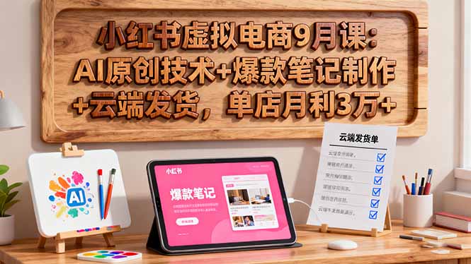 小红书虚拟电商9月课：AI原创技术+爆款笔记制作+云端发货，单店月利3万+-百盟网