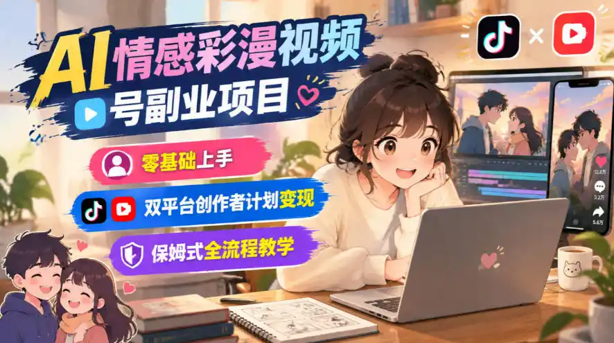 AI情感彩漫视频号副业项目，零基础上手，双平台创作者计划变现，保姆式全流程教学-百盟网