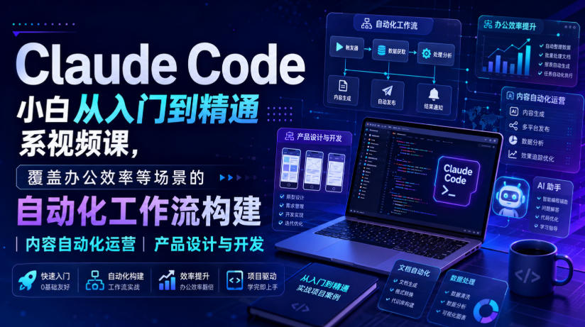 Claude Code小白从入门到精通系视频课，覆盖办公效率等场景的自动化工作流构建|内容自动化运营|产品设计与开发-百盟网