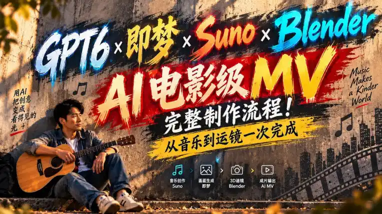GPT6×即梦×Suno×Blender｜AI电影级MV完整制作流程！从音乐到运镜一次完成！-百盟网