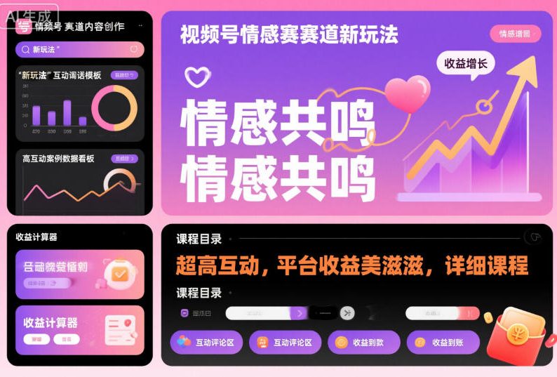 视频号情感赛道新玩法，超高互动，平台收益美滋滋，详细课程-百盟网