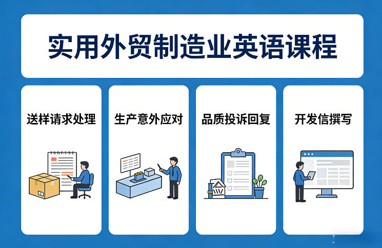 实用外贸制造业英语课程，教你专业处理送样请求、应对生产意外、回复品质投诉、撰写开发信等-百盟网