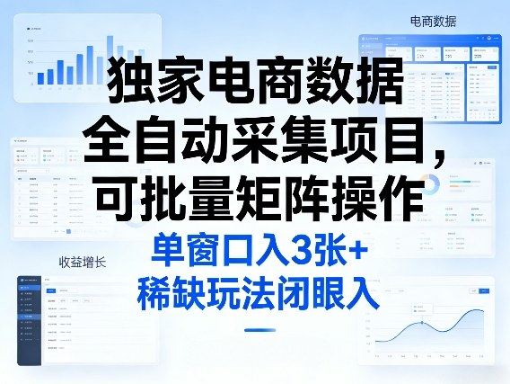 独家电商数据全自动采集项目，可批量矩阵操作，单窗口日入3张+，稀缺玩法闭眼入【揭秘】-百盟网