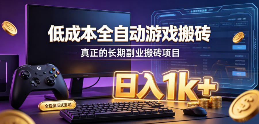 低成本全自动游戏搬砖，真正的长期副业搬砖项目，日入1k+，全程傻瓜式落地【揭秘】-百盟网