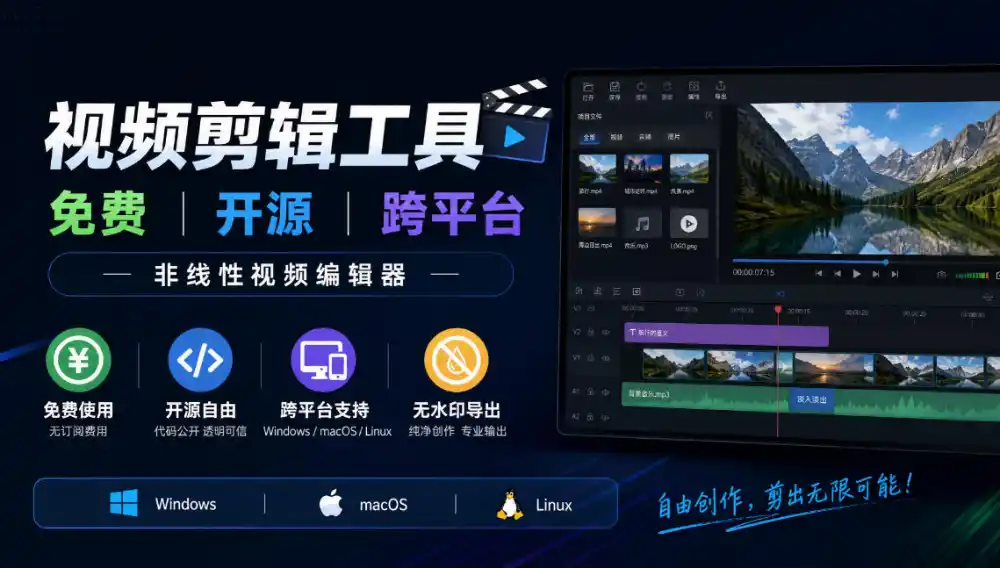 视频剪辑工具,免费、开源、跨平台,非线性视频编辑器,支持Windows、macOS、Linux,无水印、无订阅费用-百盟网