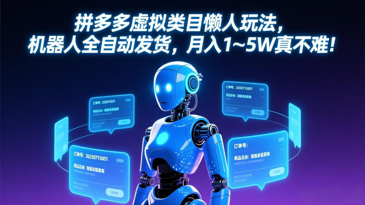 拼多多虚拟类目懒人玩法，机器人全自动发货，月入 1-5W 真不难！-百盟网