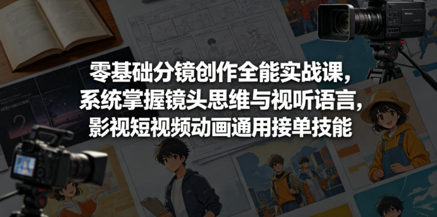零基础分镜创作全能实战课，系统掌握镜头思维与视听语言，影视短视频动画通用接单技能-百盟网