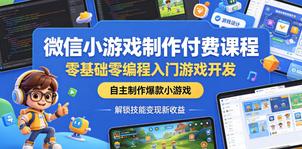 微信小游戏制作付费课程，零基础零编程入门游戏开发，自主制作爆款小游戏，解锁技能变现新收益-百盟网