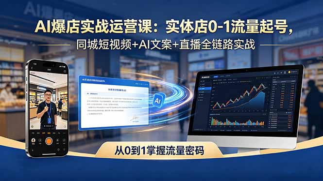 AI爆店实战运营课：实体店0-1流量起号，同城短视频+AI文案+直播全链路实战-百盟网