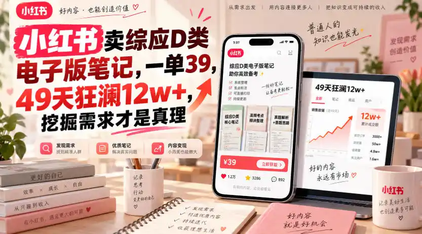 小红书卖综应D类电子版笔记，一单39，49天狂澜12w+，挖掘需求才是真理-百盟网