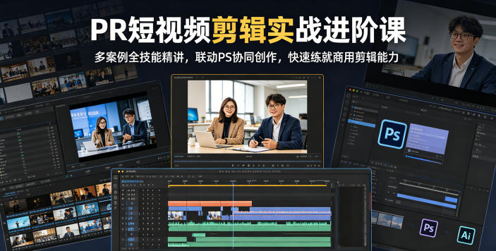 PR短视频剪辑实战进阶课，多案例全技能精讲，联动PS协同创作，快速练就商用剪辑能力-百盟网