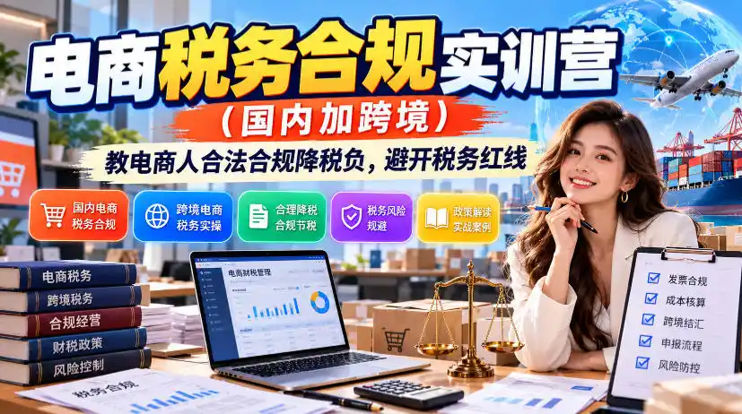 电商税务合规实训营(国内加跨境)，教电商人合法合规降税负，避开税务红线-百盟网