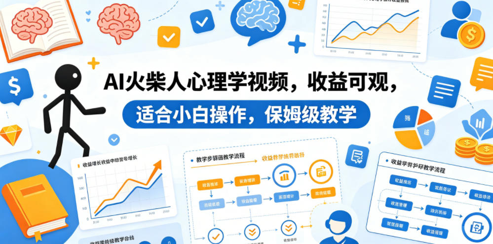 AI火柴人心理学视频，收益可观，适合小白操作，保姆级教学-百盟网