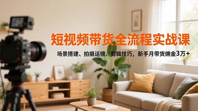 短视频带货全流程实战课，场景搭建、拍摄运镜、剪辑技巧，新手月带货佣金3万+-百盟网