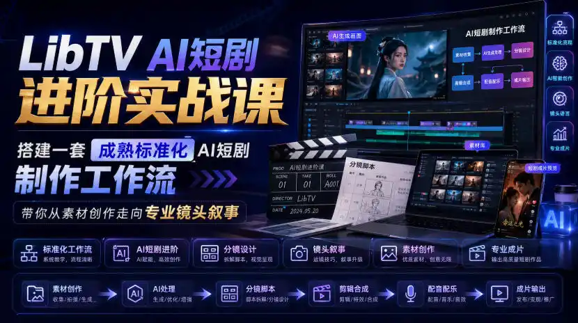 LibTV AI短剧进阶实战课，搭建一套成熟标准化AI短剧制作工作流，带你从素材创作走向专业镜头叙事(更新)-百盟网