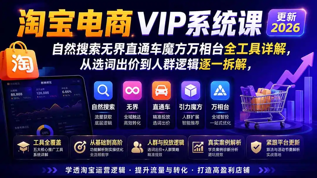 2026淘宝电商终局之战VIP课-更新1015：自然搜索+直通车+无界+精准人群，系统掌握测款动销与全店推广布局方法-百盟网
