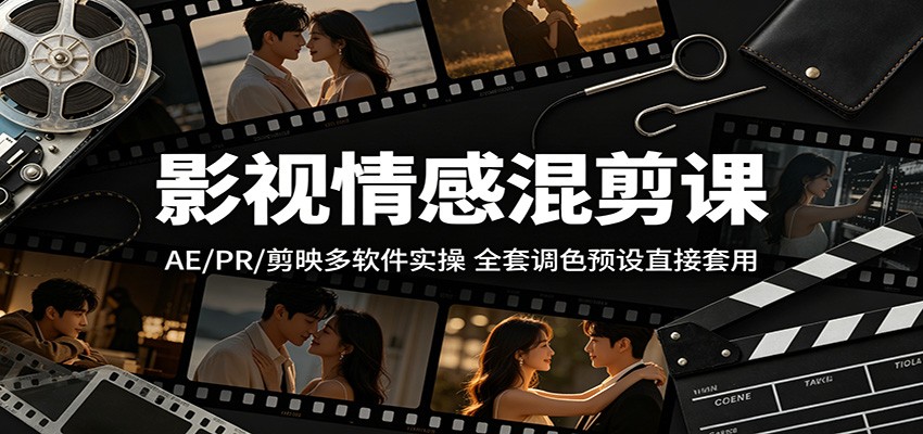 影视情感混剪课:AE/PR/剪映多软件实操,全套调色预设直接套用-百盟网