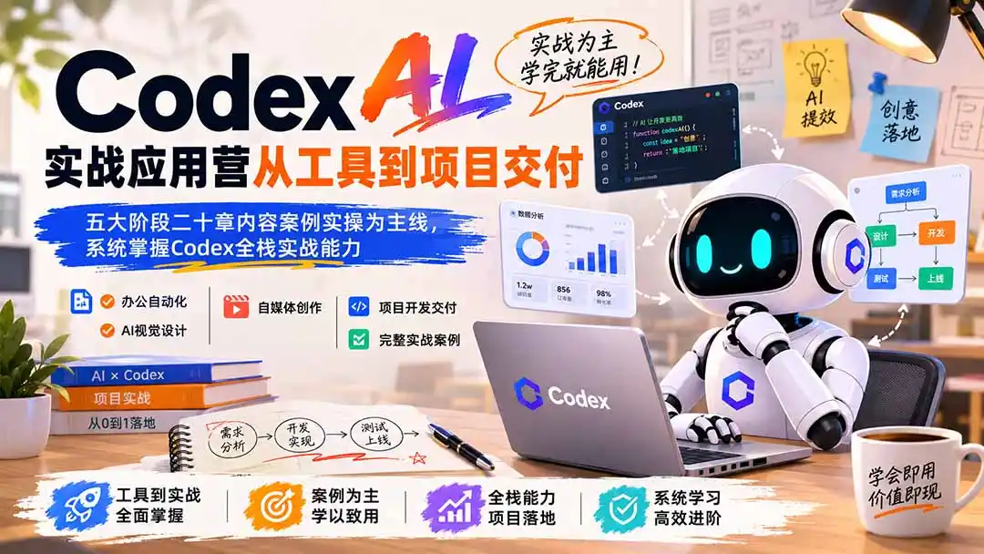 Codex AI实战应用营从工具到项目交付；五大阶段二十章内容案例实操为主线，系统掌握Codex全栈实战能力-百盟网